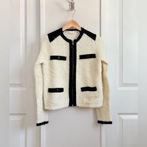Club Monaco Italian Yarn Cream & Black Bouclé Zip Jacket – Size S